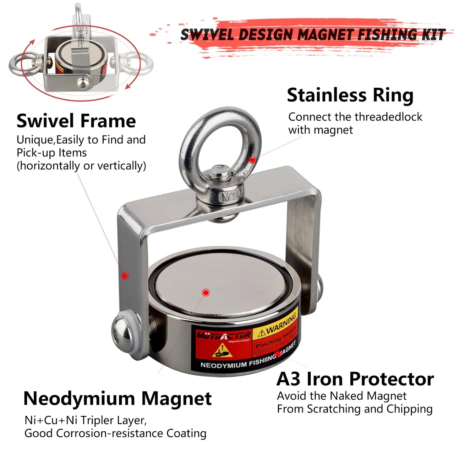 Amazing-Mag N52 Neodymium Fishing Magnet Set Rotatable 200Kg