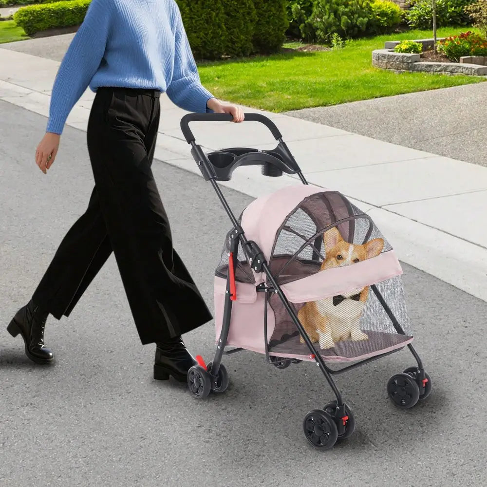Pet Stroller With Four Wheels And Brakes For Pets Everyday