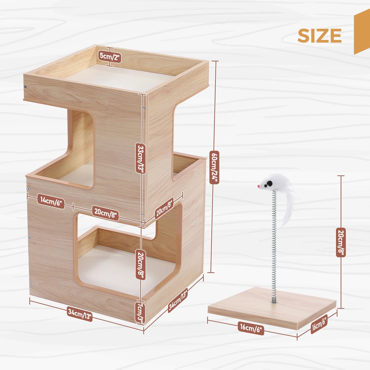 PAWZ Road Wood Cat Condo Tower With Scratching Pad Furniture