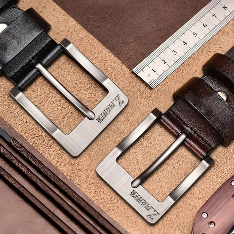 Genuine Leather Belt With Metal Buckle Cowhide Casual Style