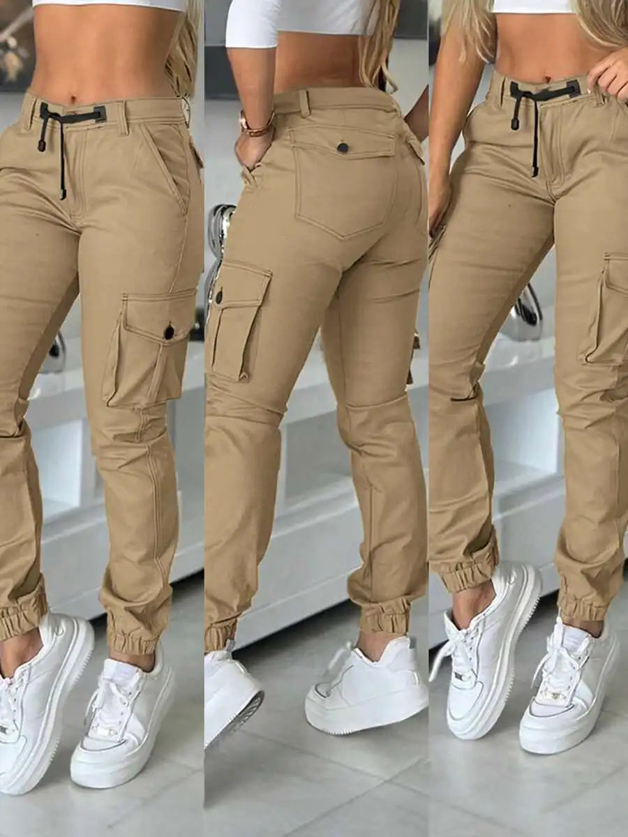 Slim Fit Cargo Pants With Pockets For Women