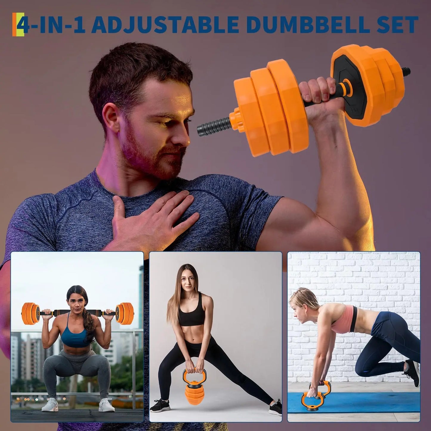Adjustable Dumbbells 44 Lbs Free Weights Set 4 In 1 Barbell Kettlebells Home Gym