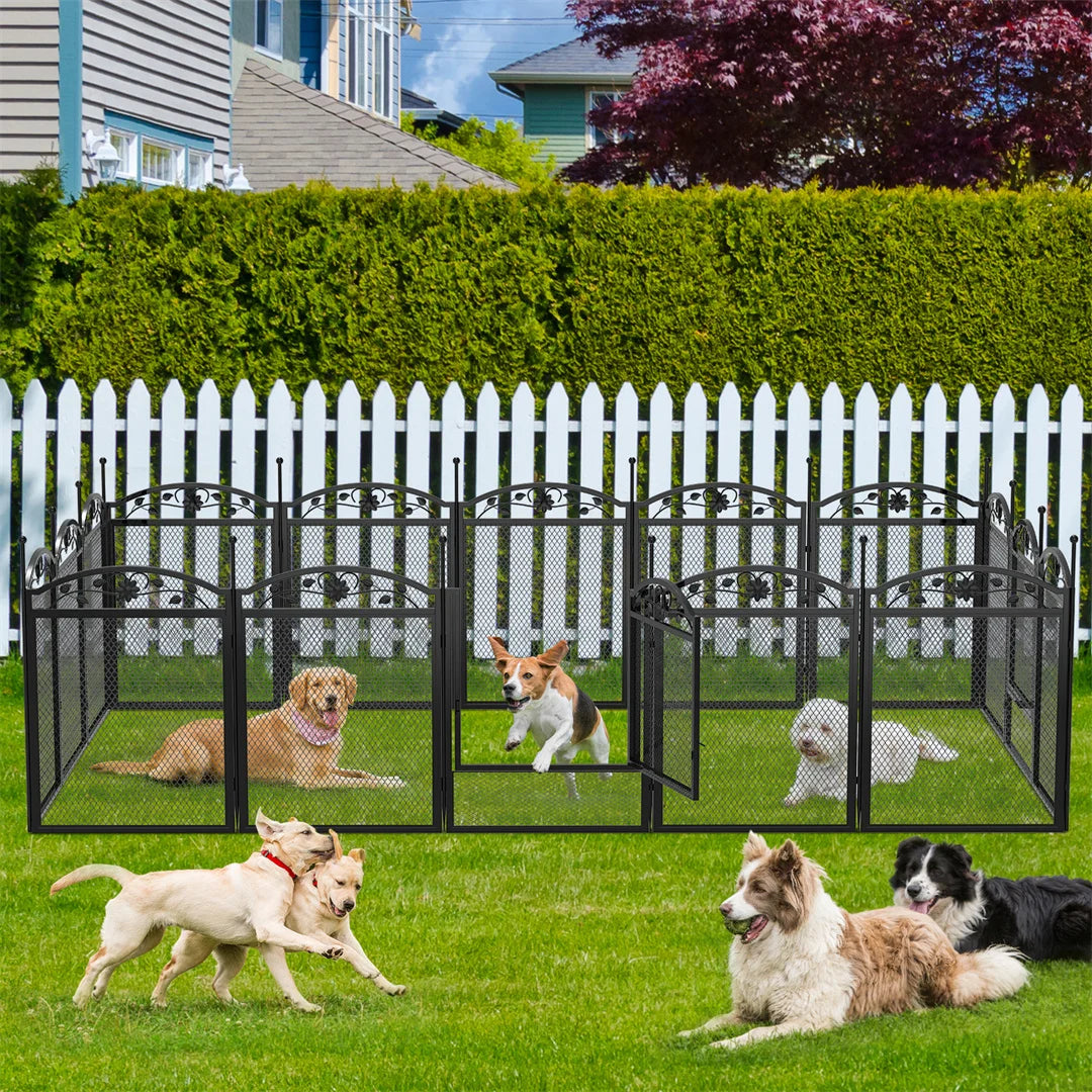 BINGOPAW 8 Panel Heavy Duty Iron Dog Playpen For Indoor Outdoor Use