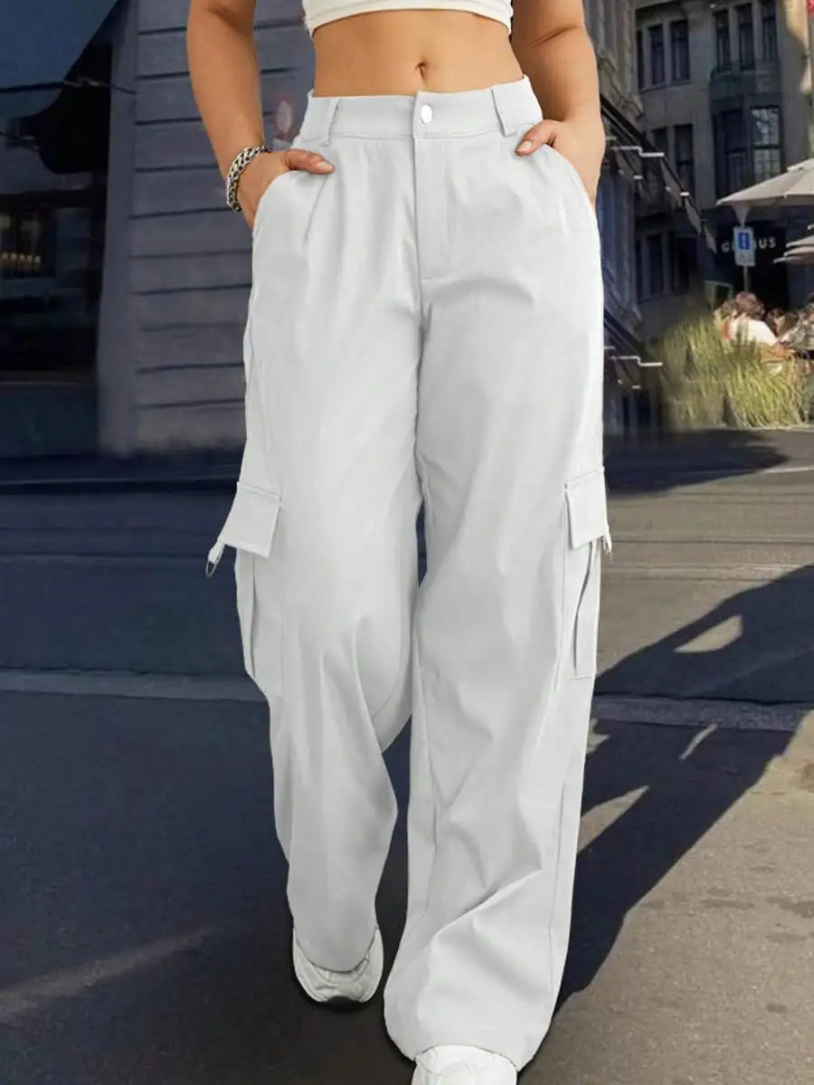 Women Cargo Trousers With Pockets Casual Loose Fit Full Length