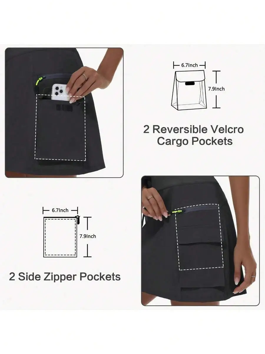 Womens Quick Dry Sport Skirt With Drawstring Waist And Zipper Pocket