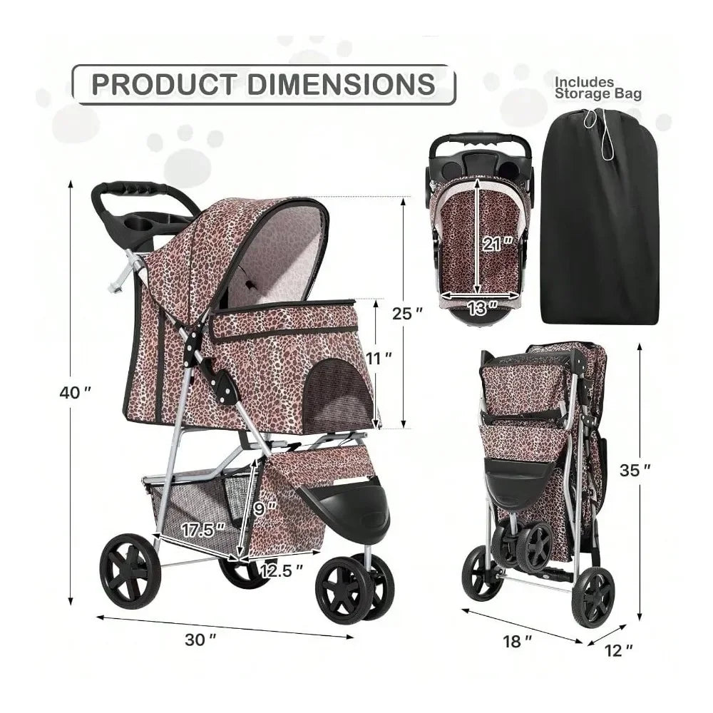 Dog Stroller For Pets With Weather Cover And Cup Holder