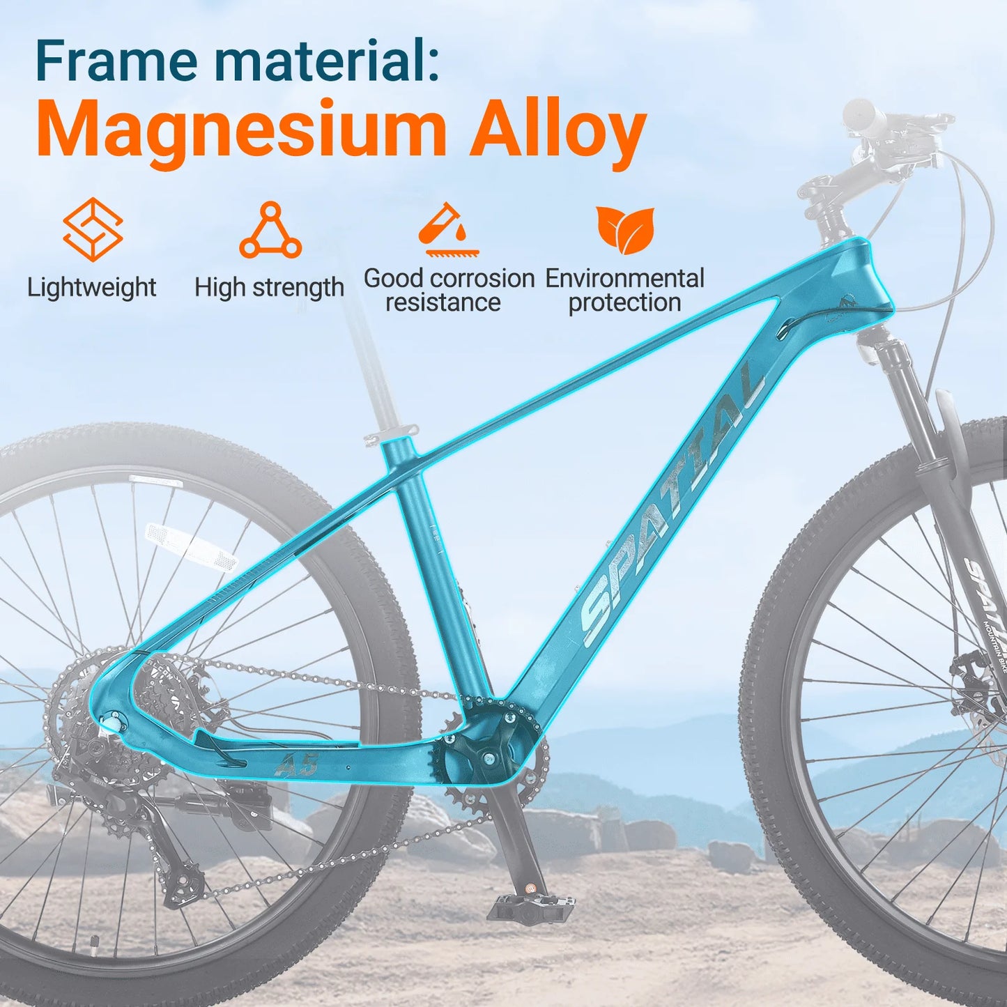 Spatial Mountain Bike Magnesium Alloy Frame 8-Speed Dual Disc Brakes