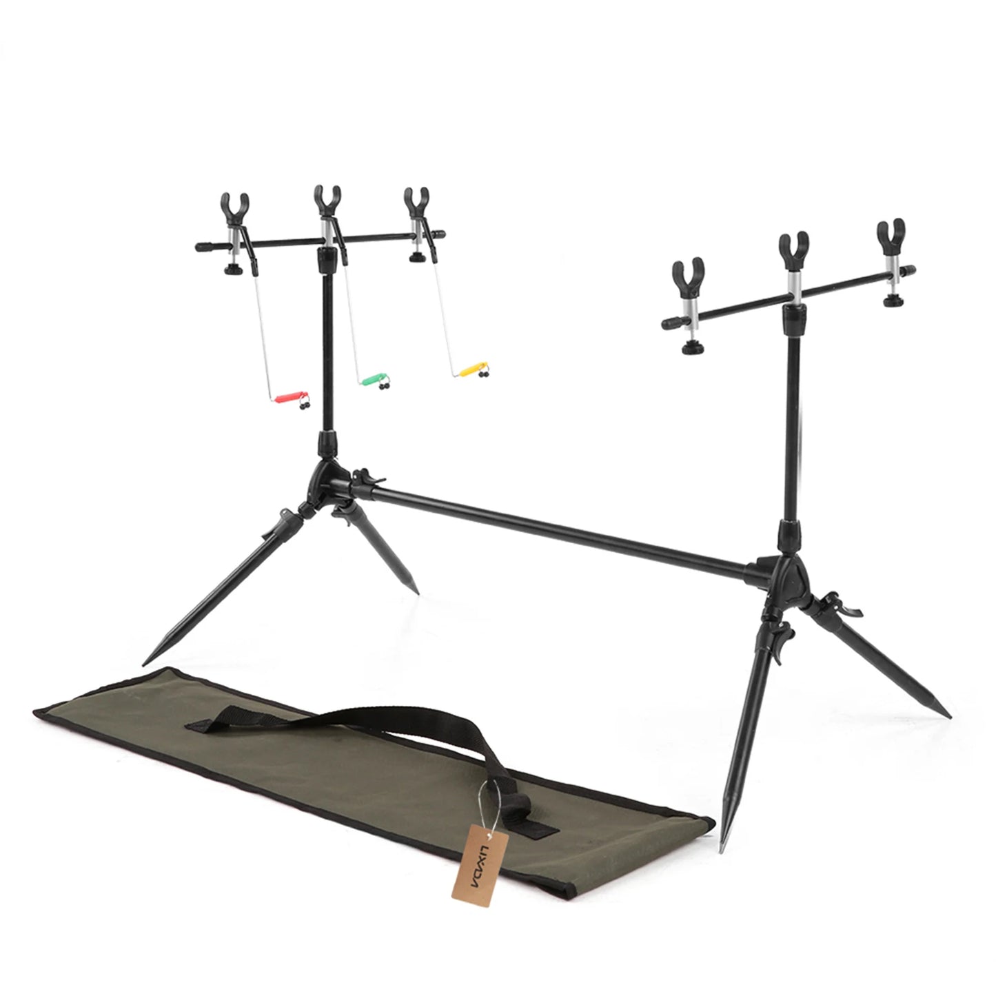 Adjustable Retractable Carp Rod Pod Stand With Bite Alarms And Swingers