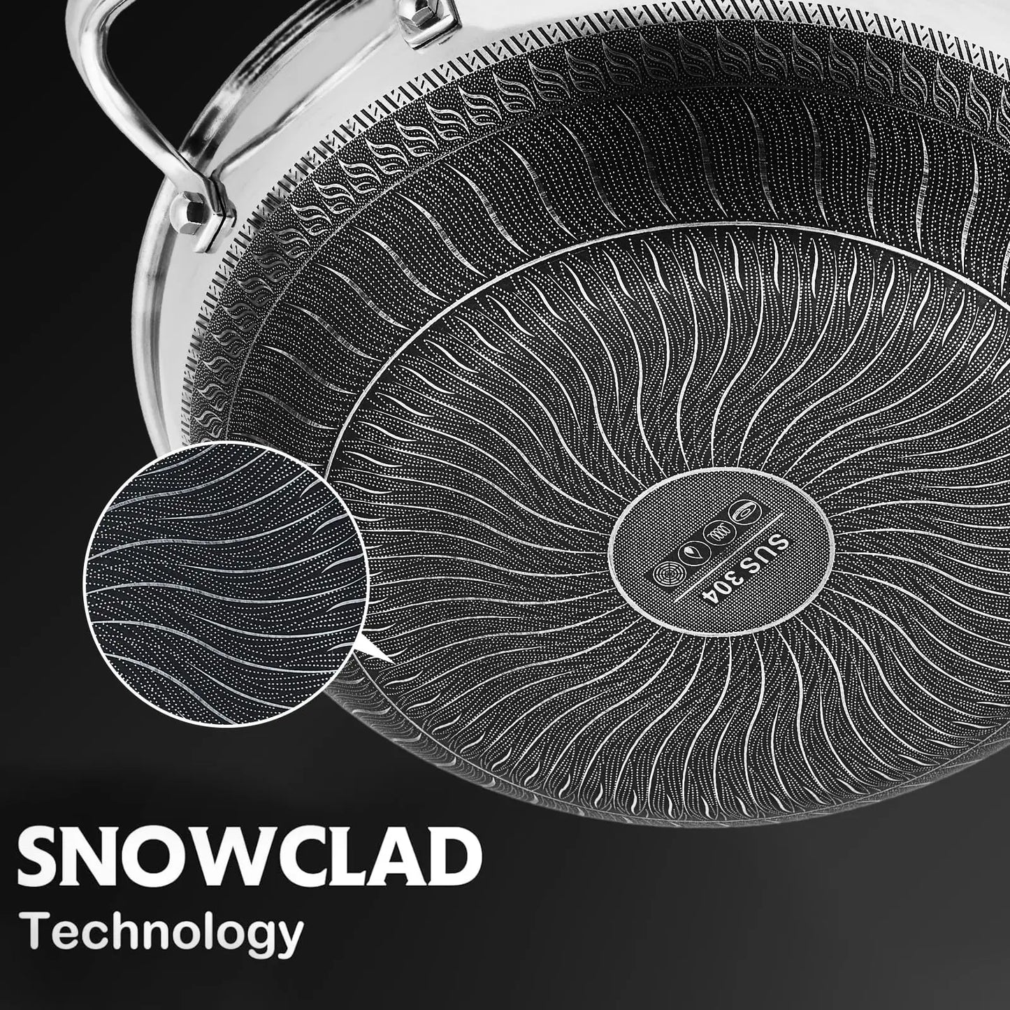 HiMISS Stainless Steel Wok Pan With Snowflake Nonstick Coating