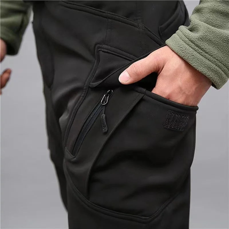 NONECN Men Winter Fleece Waterproof Cargo Pants For Outdoors