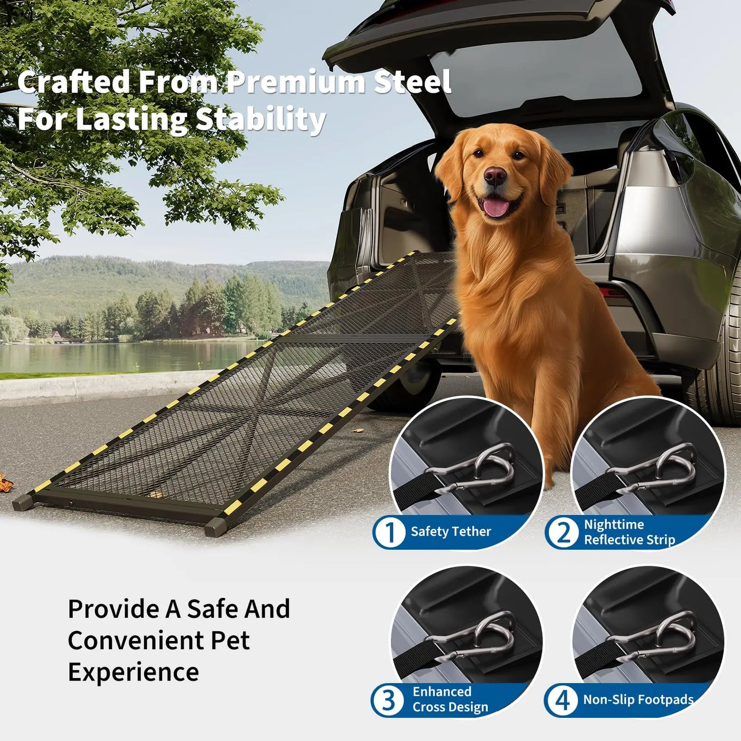 DishyKooker Folding Dog Ramp Heavy Duty Steel 300lb Capacity