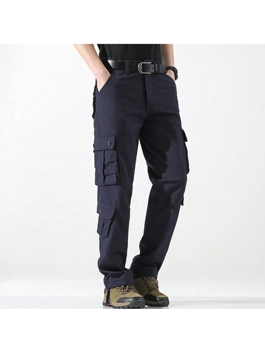 Men's 100% Cotton 8-Pocket Cargo Pants For Outdoor Hiking Travel
