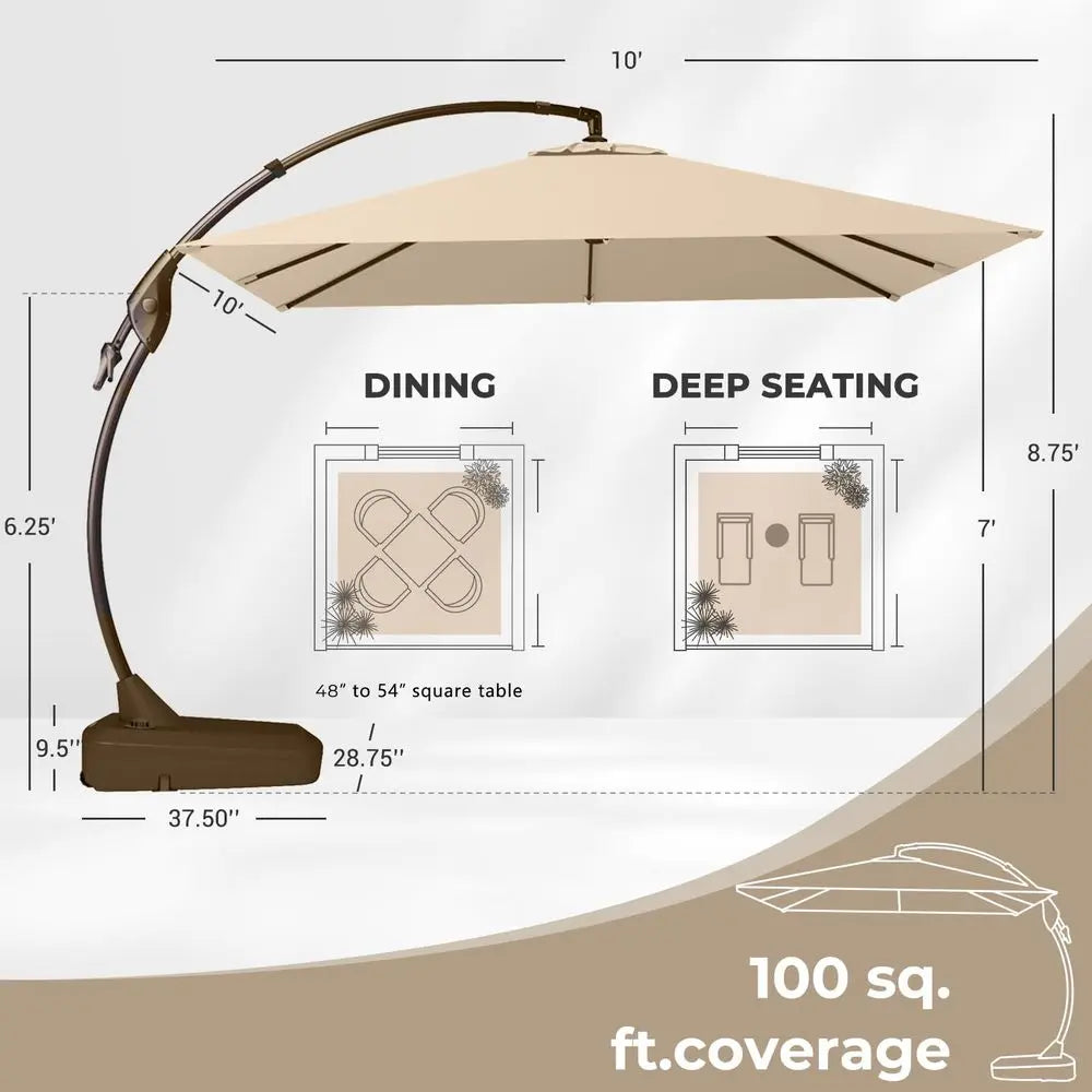 Cantilever Patio Umbrella With Base And Led Lights Outdoor