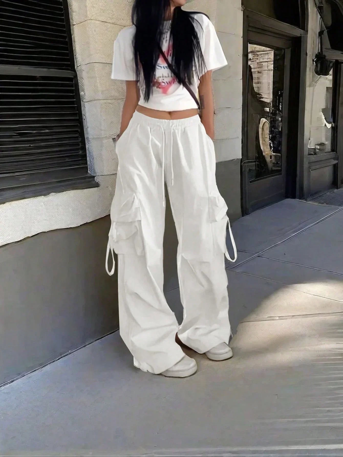 Loose Fit Cargo Pants With Drawstring Pockets For Casual Streetwear