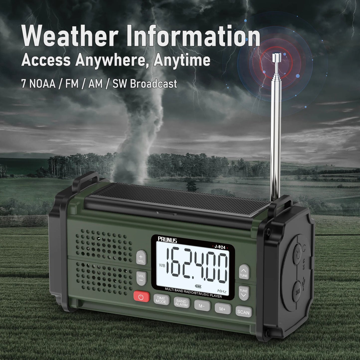 PRUNUS 924 10000mAh Hand Crank Emergency Radio With Solar