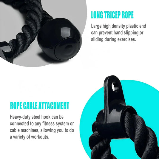 Universal Adjustable Heavy Duty Tricep Rope - Multi-Grip Pulley System Attachment for Cable Machines, Gym and Home Use