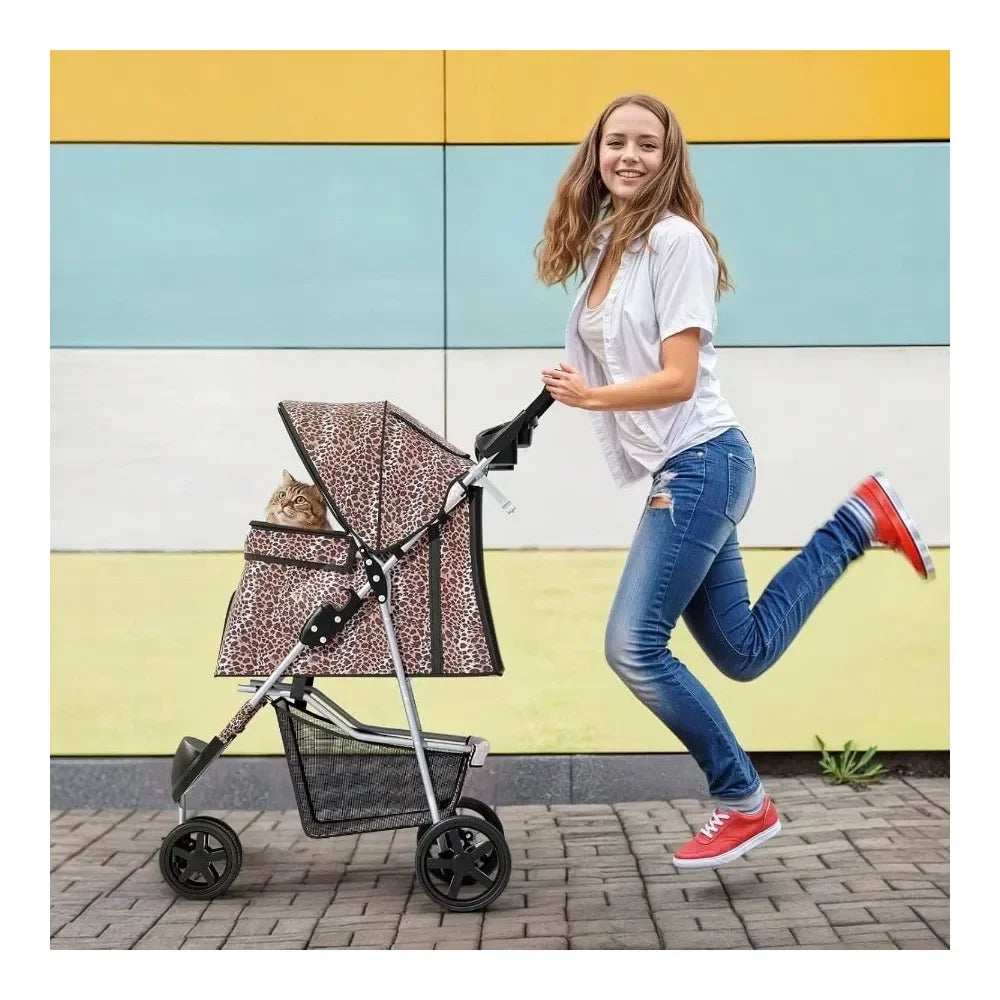 Dog Stroller For Pets With Weather Cover And Cup Holder