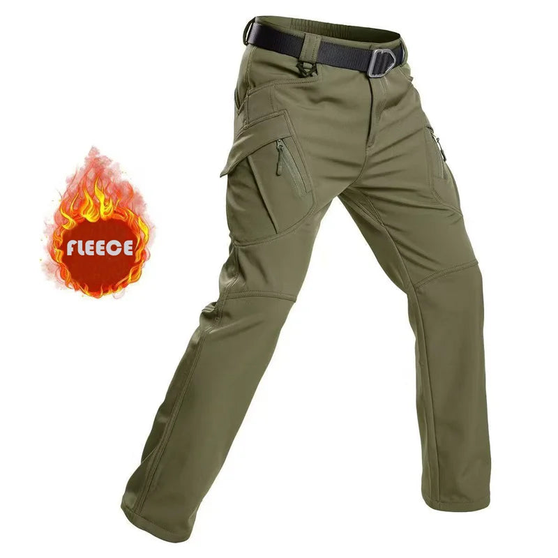 NONECN Men Winter Fleece Waterproof Cargo Pants For Outdoors