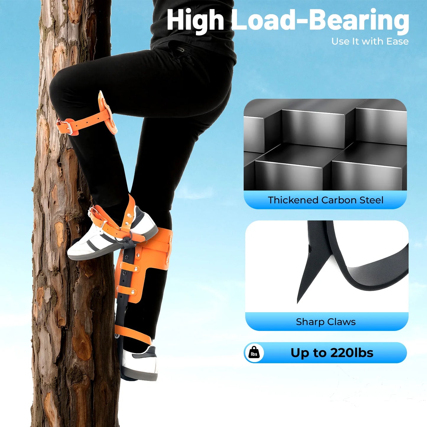Adjustable Tree Climbing Spike Set With Steel Climber Gaffs