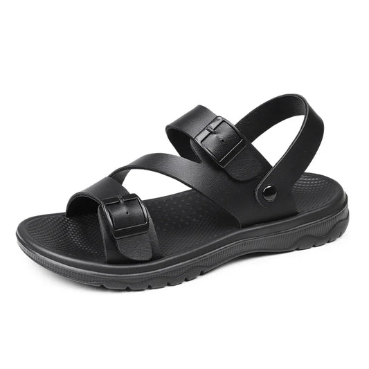 SUOJ Mens Leather Sandals Outdoor Non Slip Breathable Casual Shoes