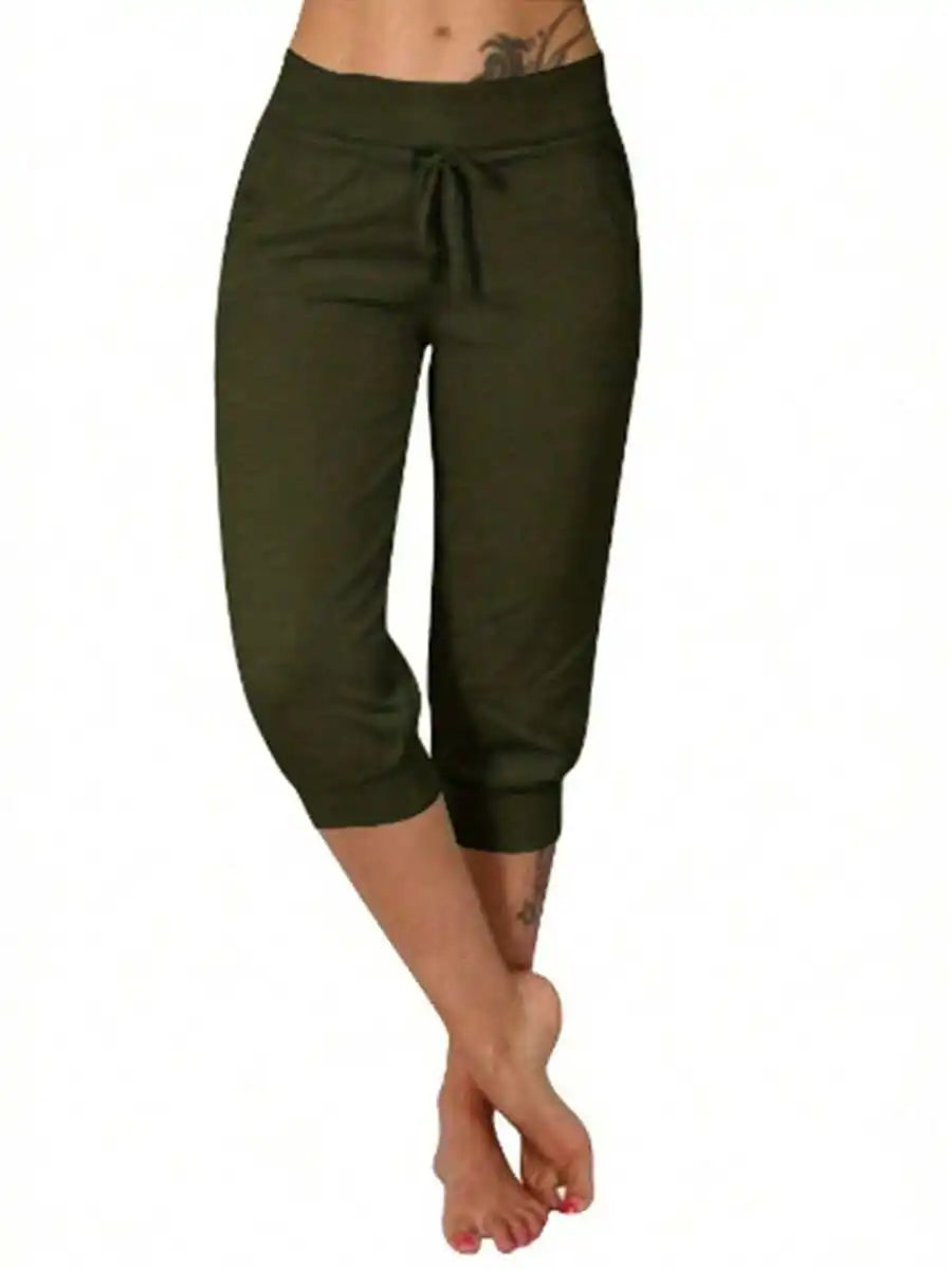 Women's Cotton Linen Drawstring Capri Pants Loose Casual Summer