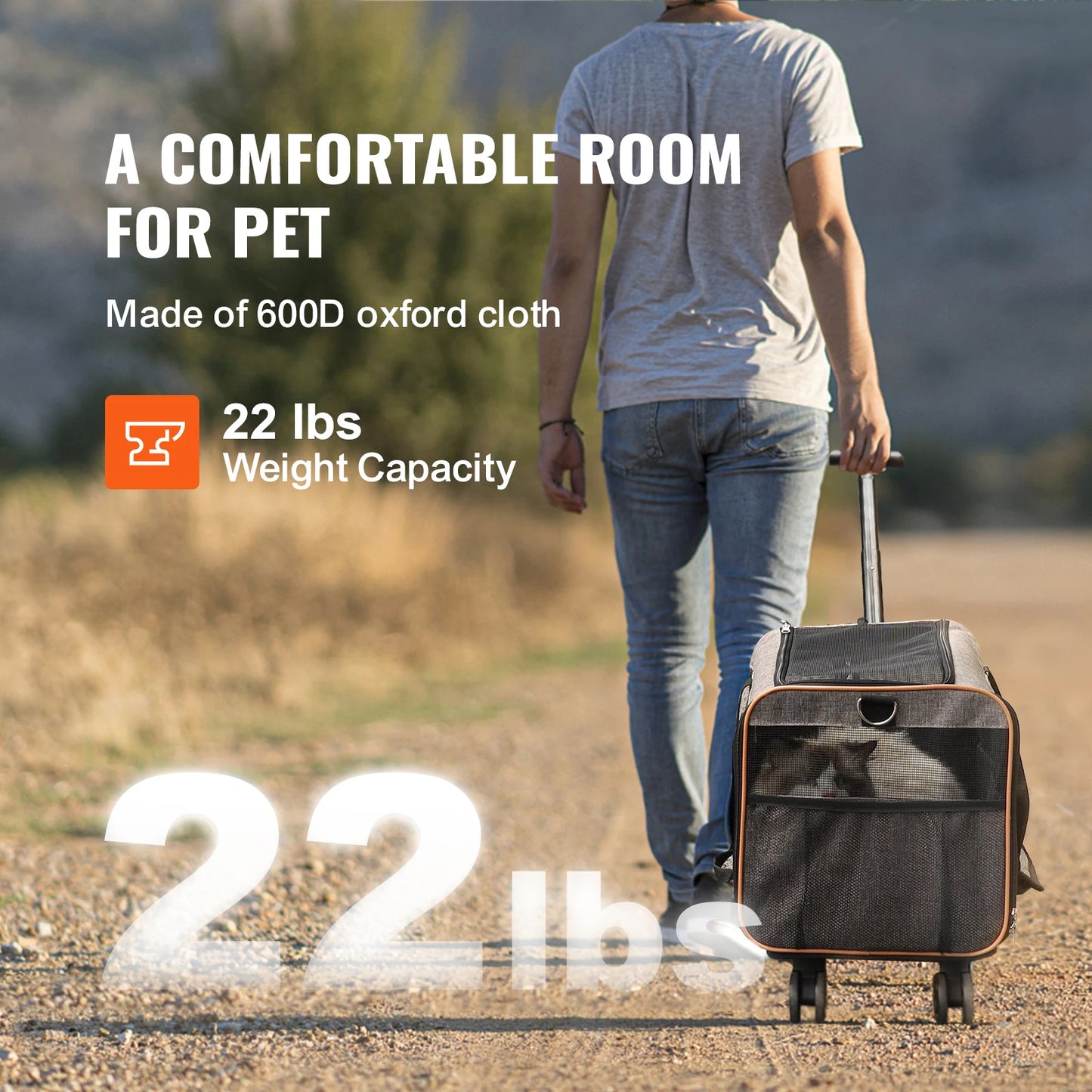 Airline Approved Rolling Pet Carrier For Cats And Dogs With Wheels Handle Bowl