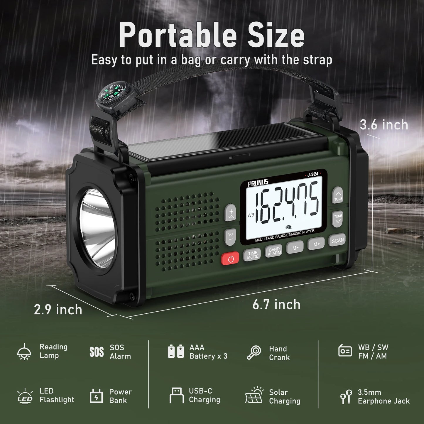 PRUNUS 924 10000mAh Hand Crank Emergency Radio With Solar