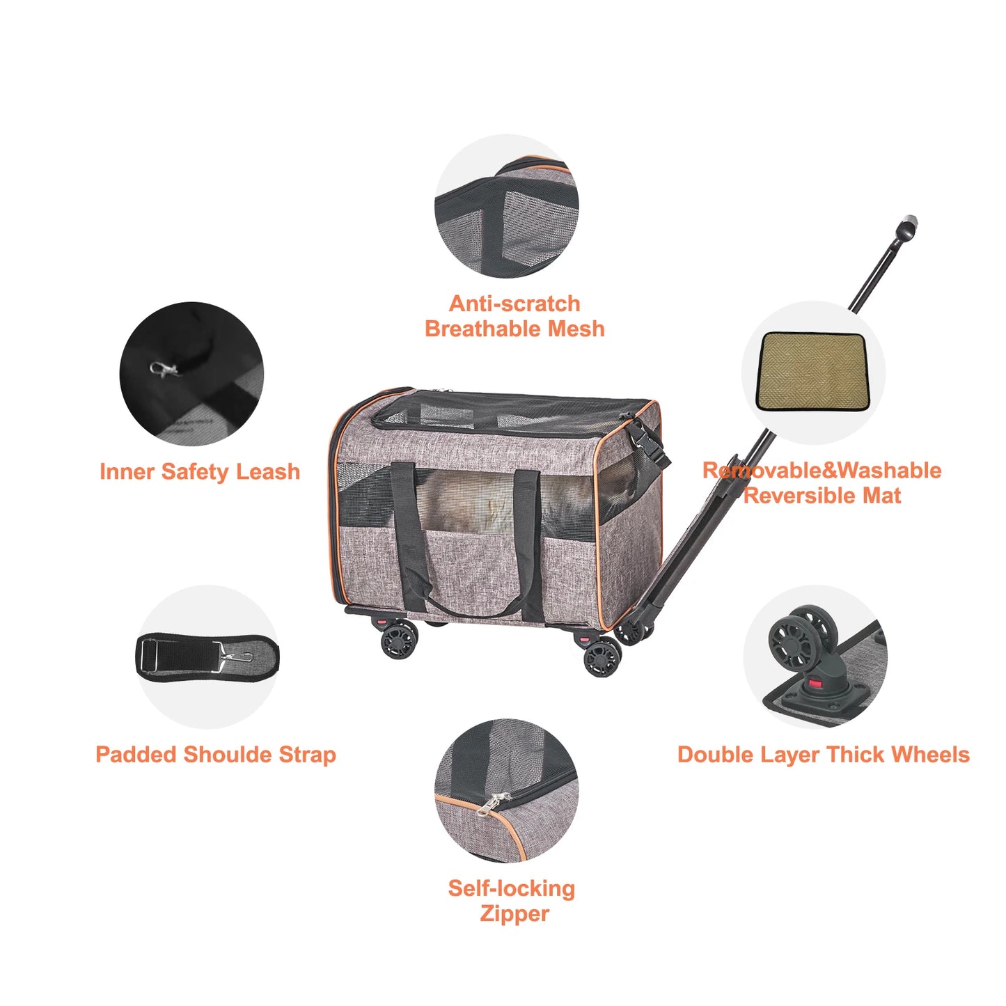 Airline Approved Rolling Pet Carrier For Cats And Dogs With Wheels Handle Bowl