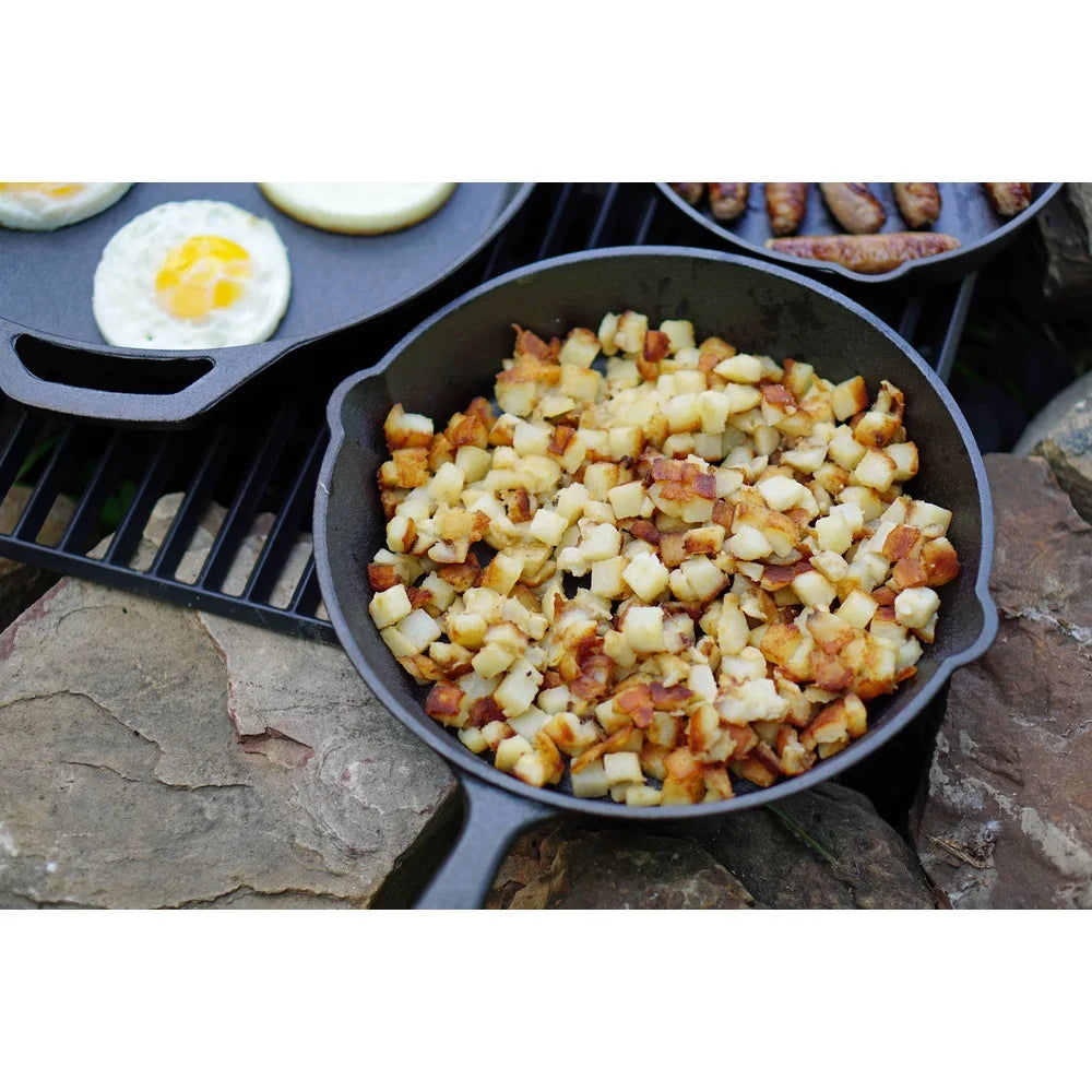 Pre-Seasoned Cast Iron Skillet for Versatile Cooking and Campfire Use