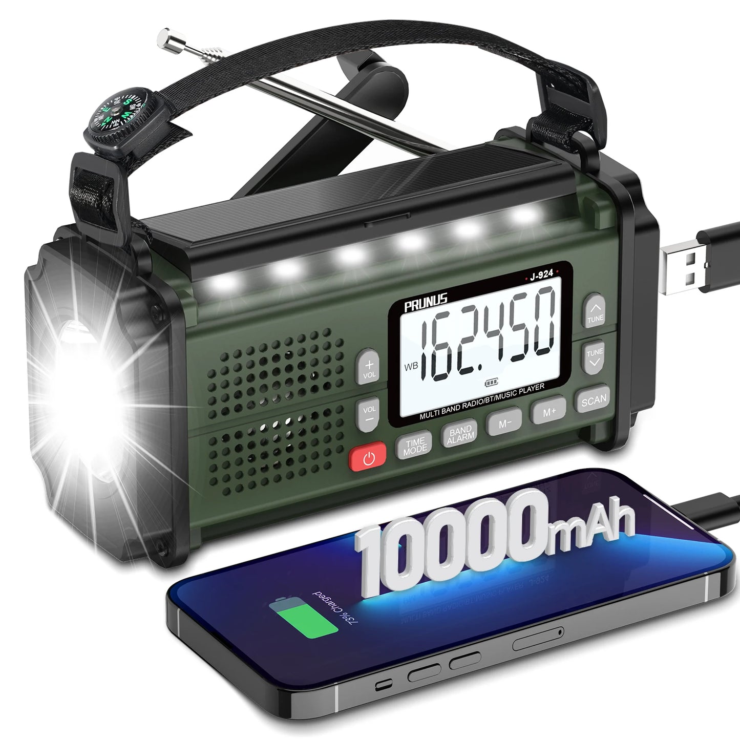 PRUNUS 924 10000mAh Hand Crank Emergency Radio With Solar