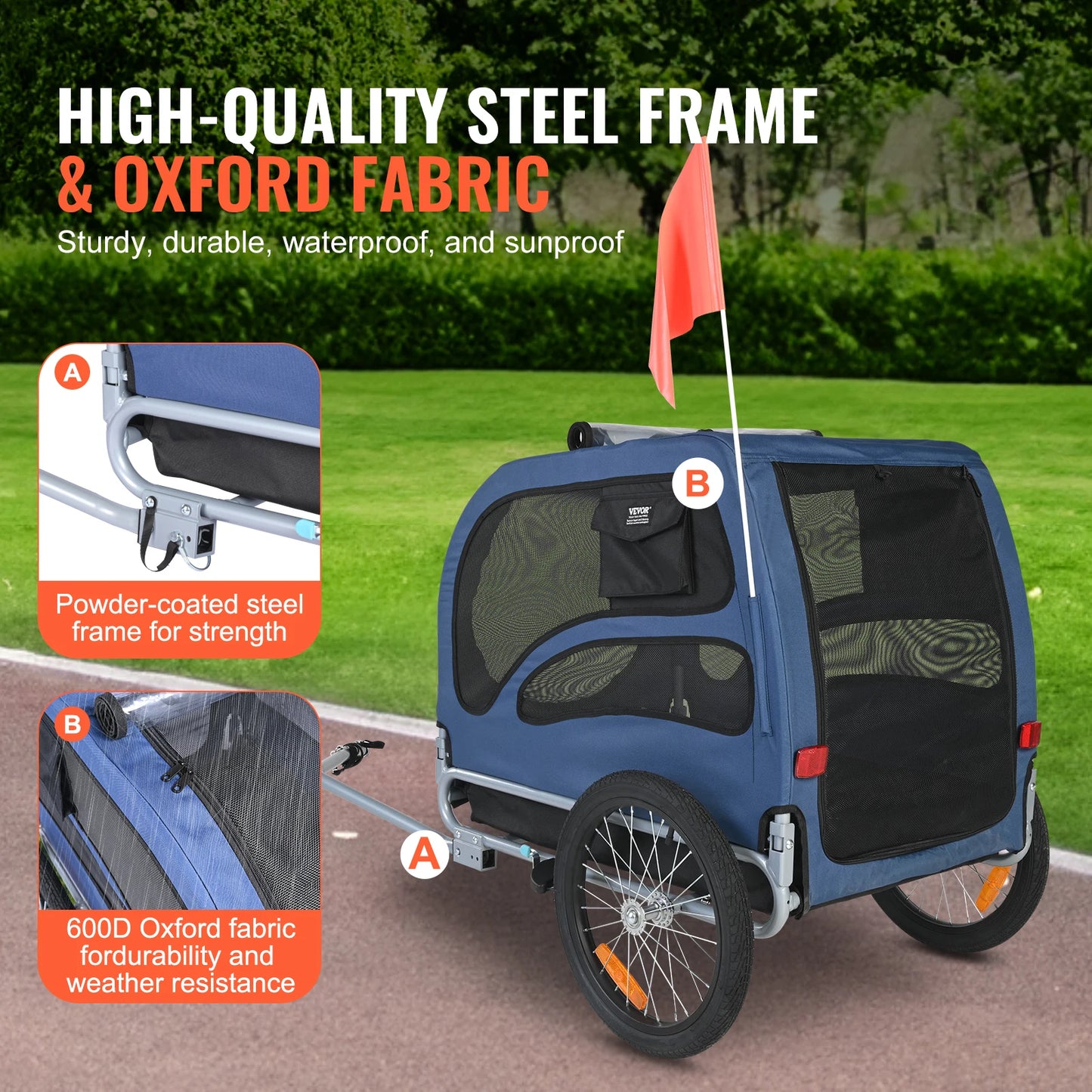 Dog Bicycle Trailer Carrier Collapsible 100 Lb Capacity
