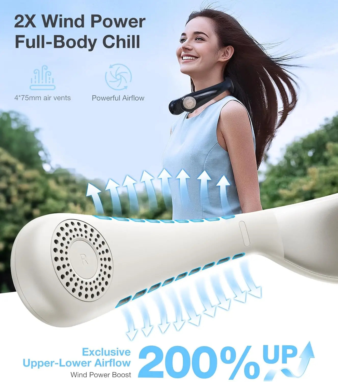 XMSJ Neck Fan Air Conditioner Dual Airflow Pro Cooling