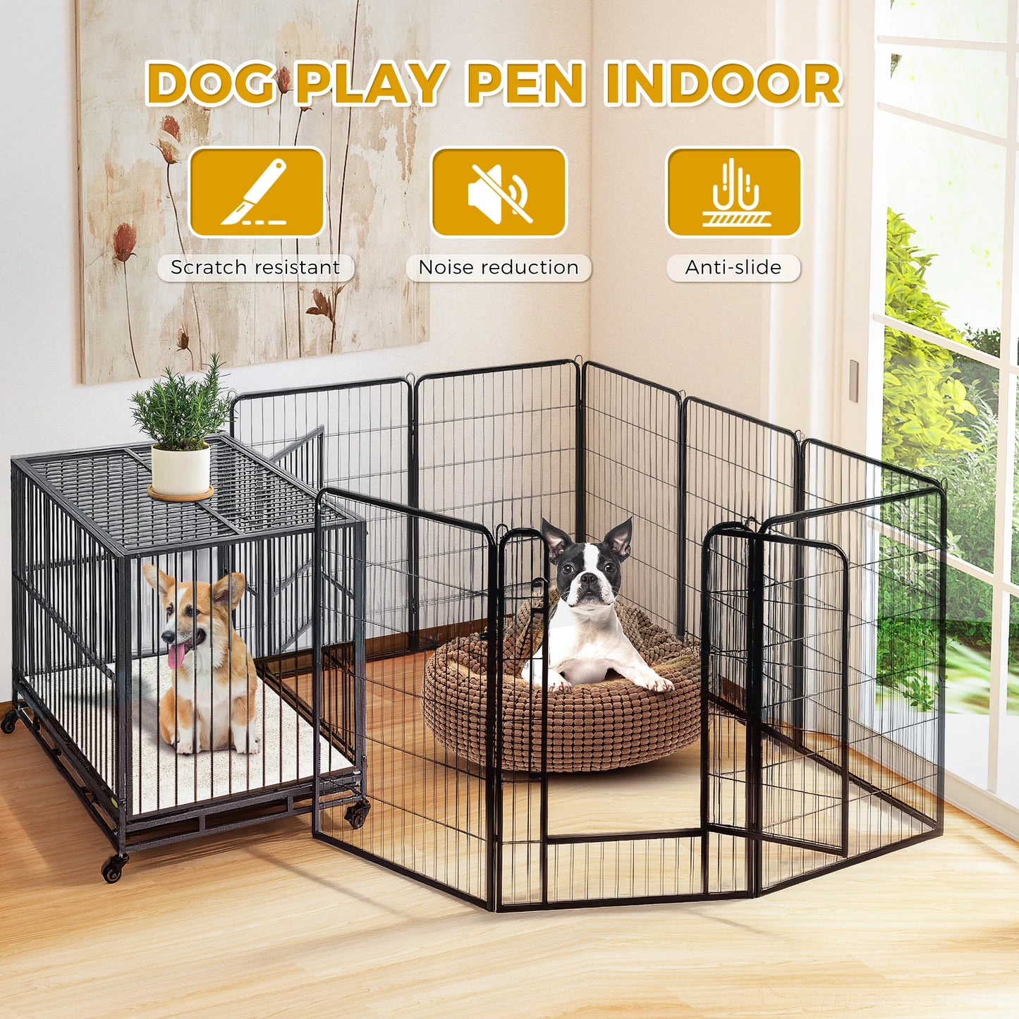 Dog Playpen With Door Foldable Metal Pet Fence Outdoor Indoor