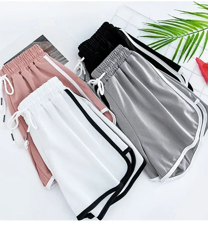 Striped Women's Sports Shorts Korean Casual Summer Wide-Leg