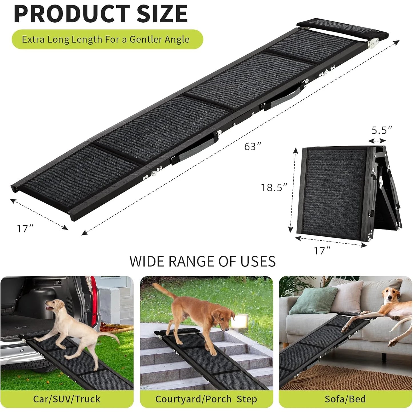 HiMISS Upgraded Folding Dog Ramp For Cars With Non Slip Surface Up To 250 Lbs