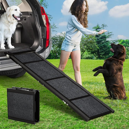 HiMISS Upgraded Car Dog Ramp Folding Pet Ramp With Non Slip Surface 250 Lbs