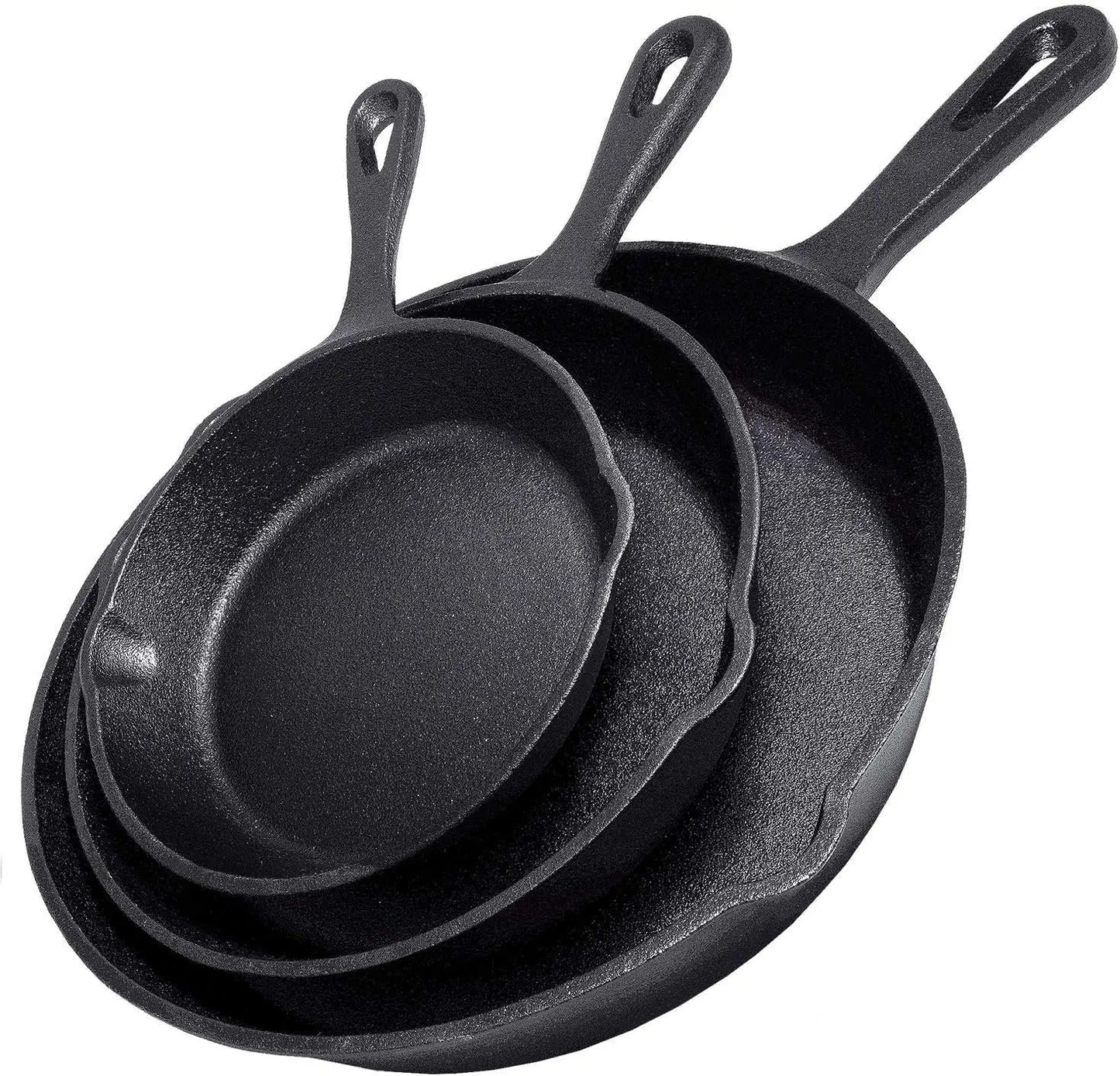 Cast Iron Skillet Set 3 Piece Preseasoned Frying Saute Cookware