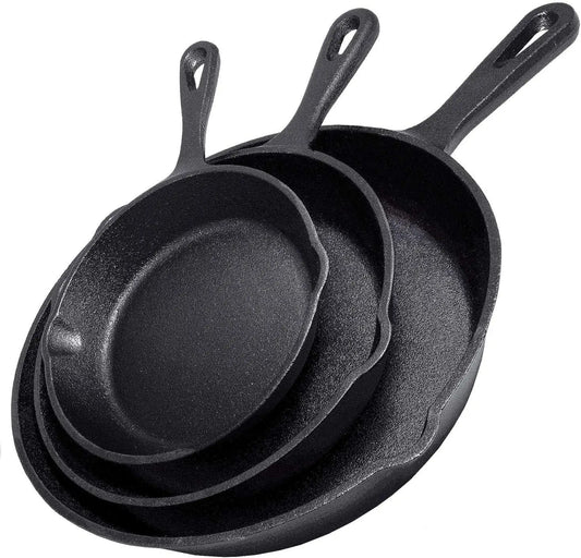 Cast Iron Skillet Set 3 Piece Preseasoned Frying Saute Cookware