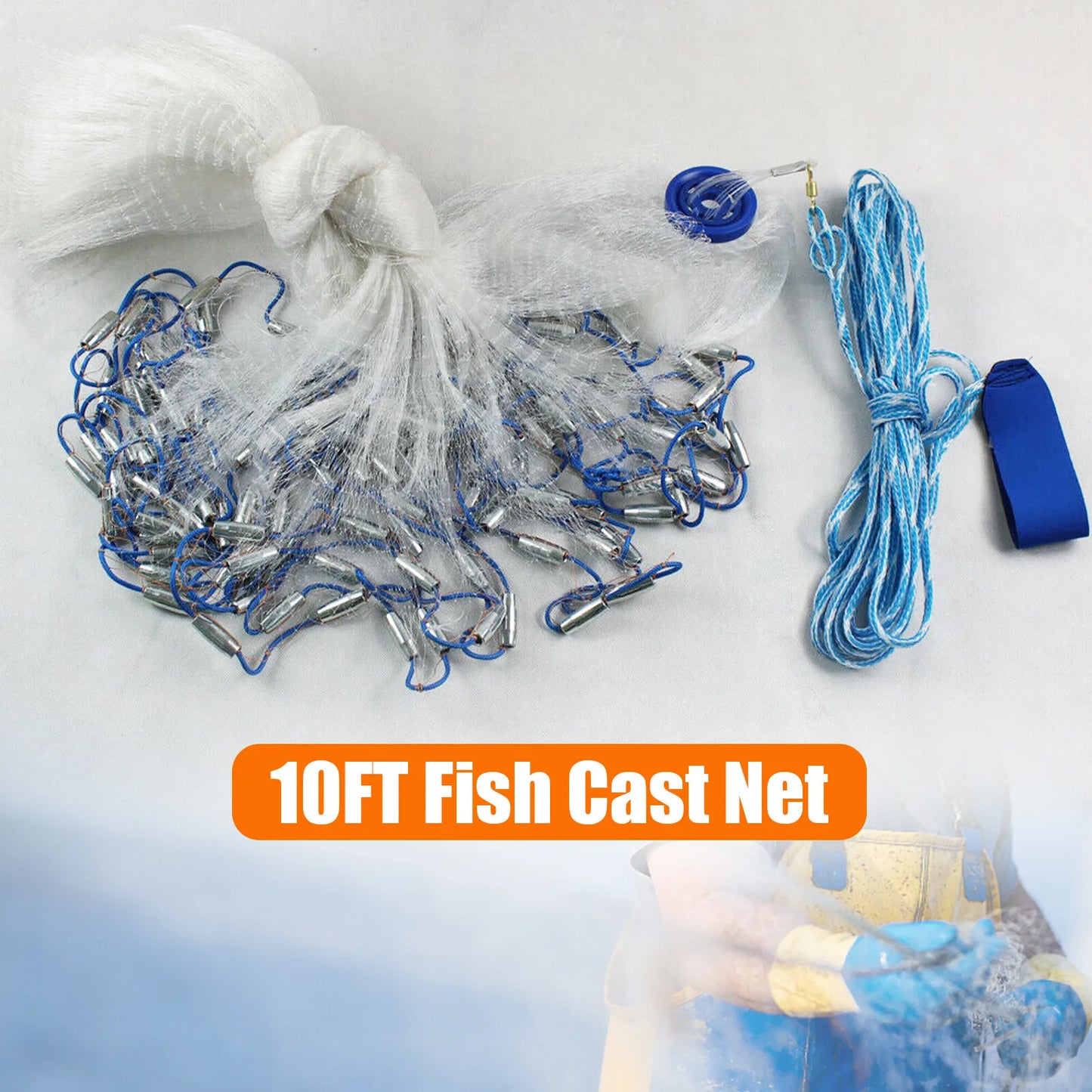 Bymaocar Saltwater Hand Cast Fishing Net With Sinker