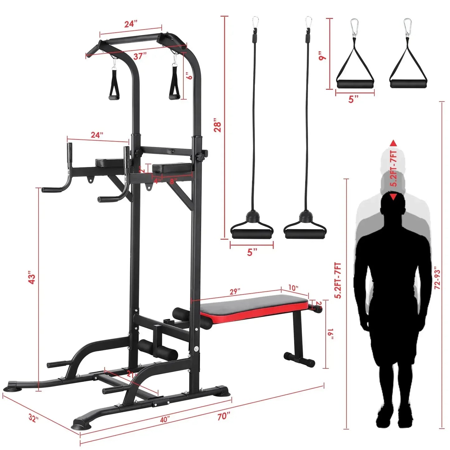 Power Tower With Adjustable Foldable Workout Bench, 200 Kg Load