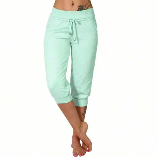 Women's Cotton Linen Drawstring Capri Pants Loose Casual Summer