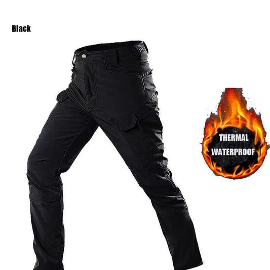 NONECN Men Winter Fleece Waterproof Cargo Pants For Outdoors