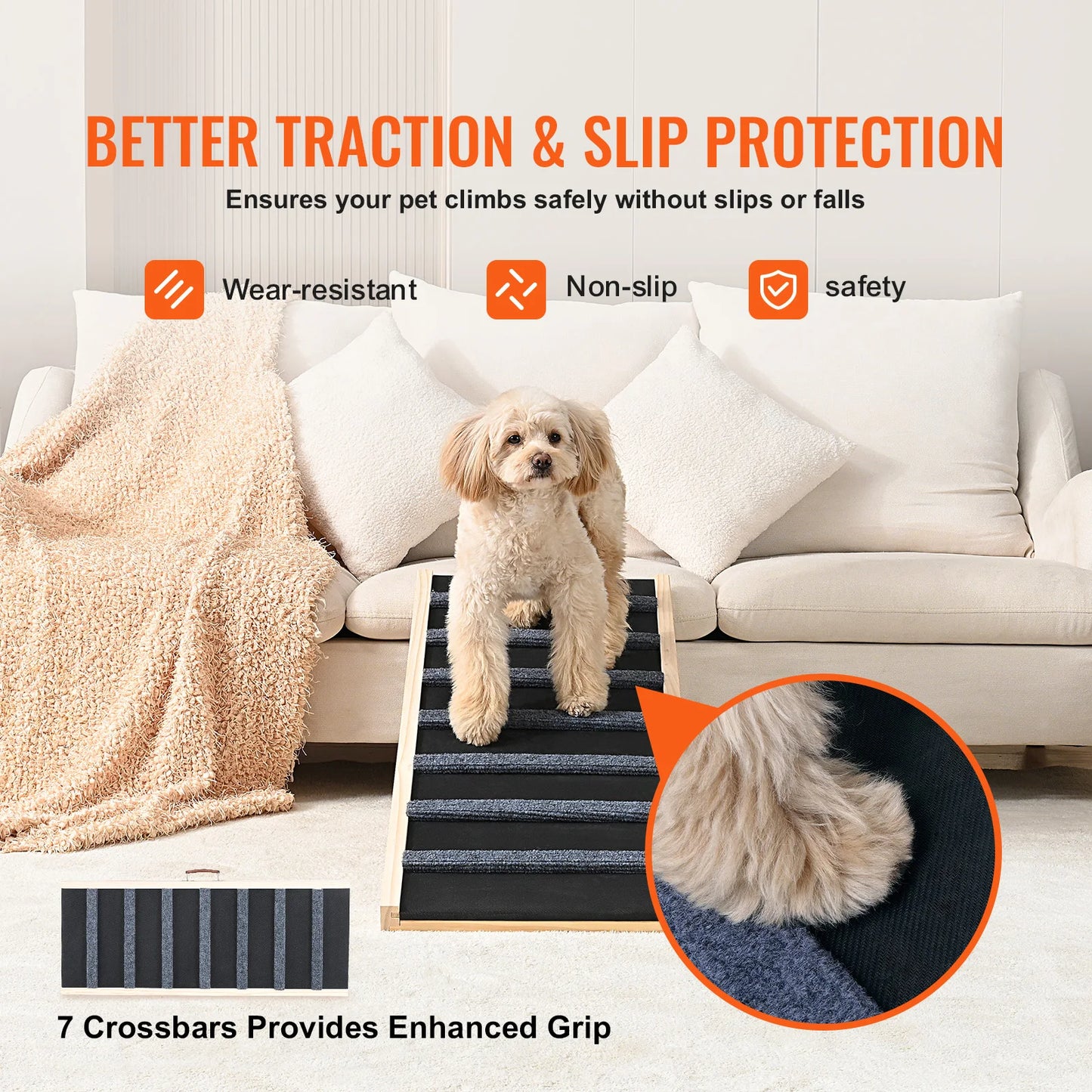 SucceBuy Folding Dog Ramp Anti Slip Wood Pet Stair For Sofa Car Bed
