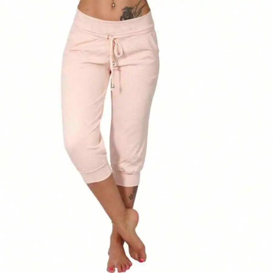Women's Cotton Linen Drawstring Capri Pants Loose Casual Summer