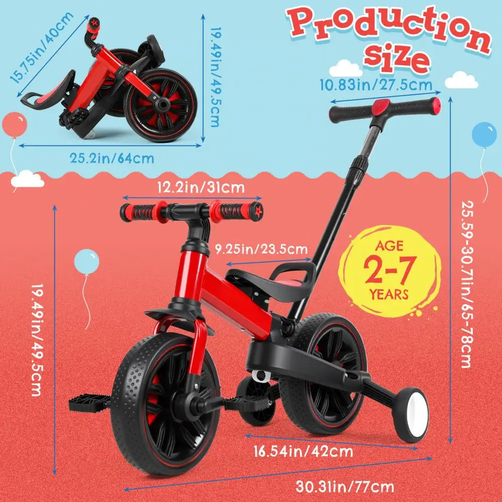 Kids Folding Balance Bike With Training Wheels For Beginners