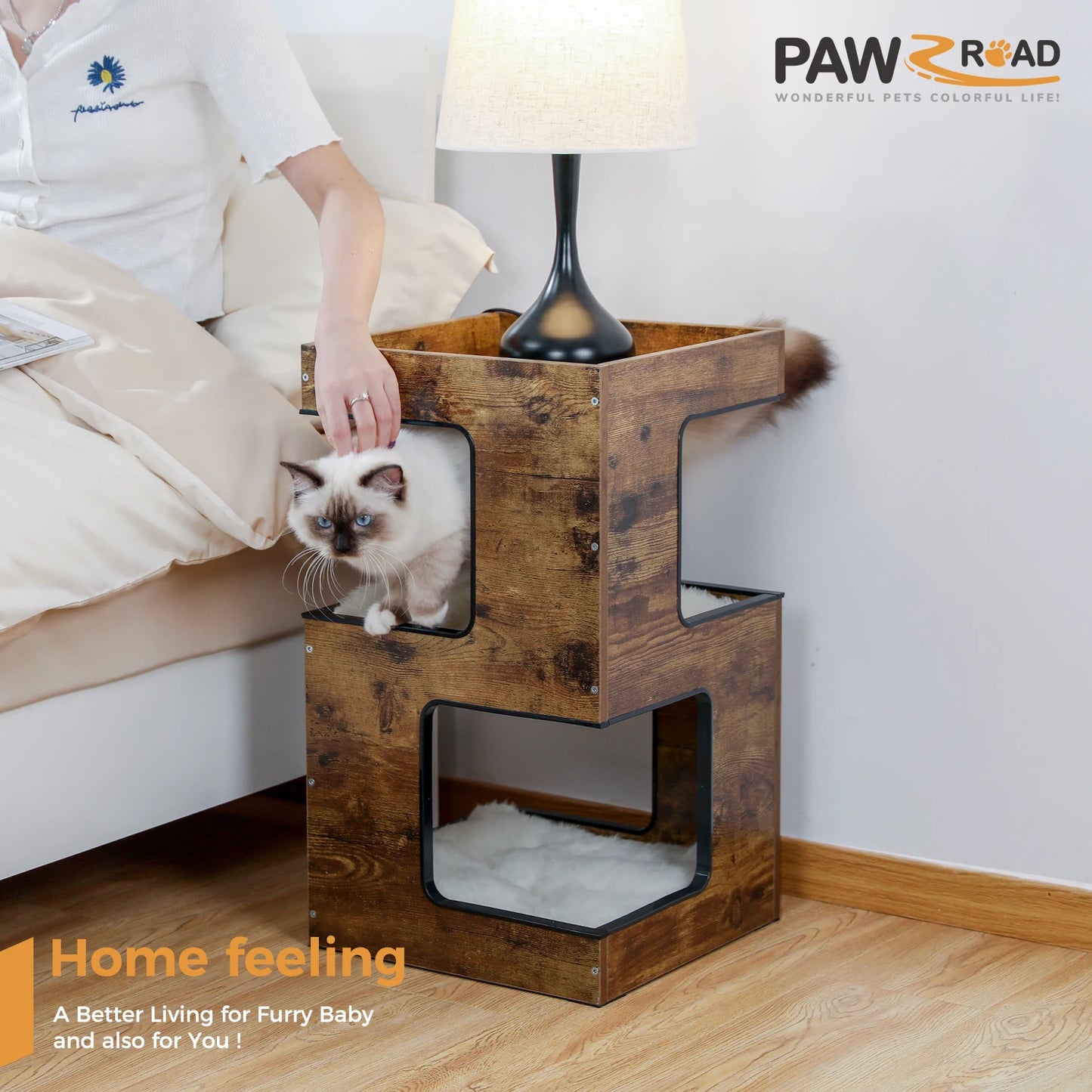 PAWZ Road Wood Cat Condo Tower With Scratching Pad Furniture