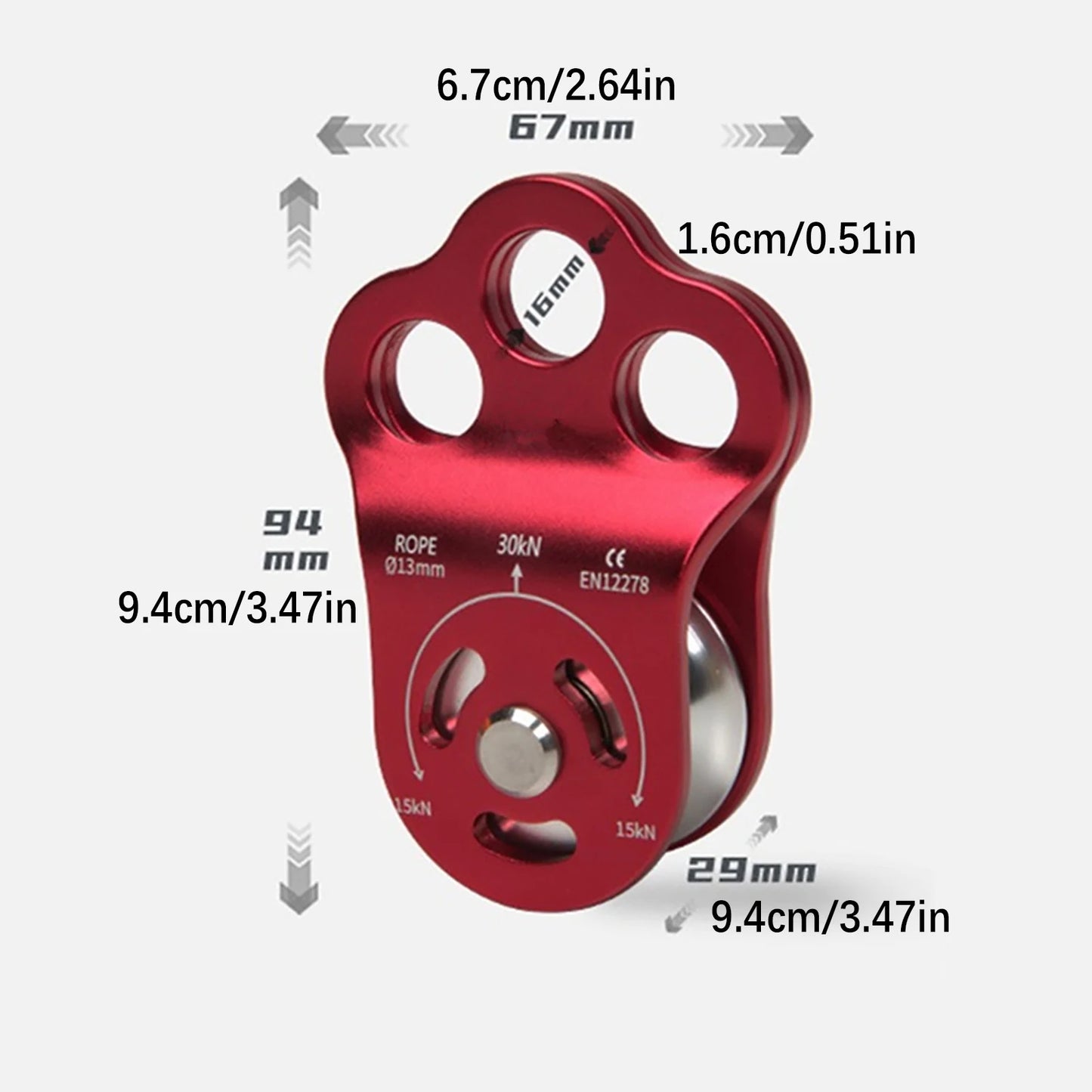 Rock Climbing 30kN Three Hole Pulley Bearing 7075 Aviation Aluminum