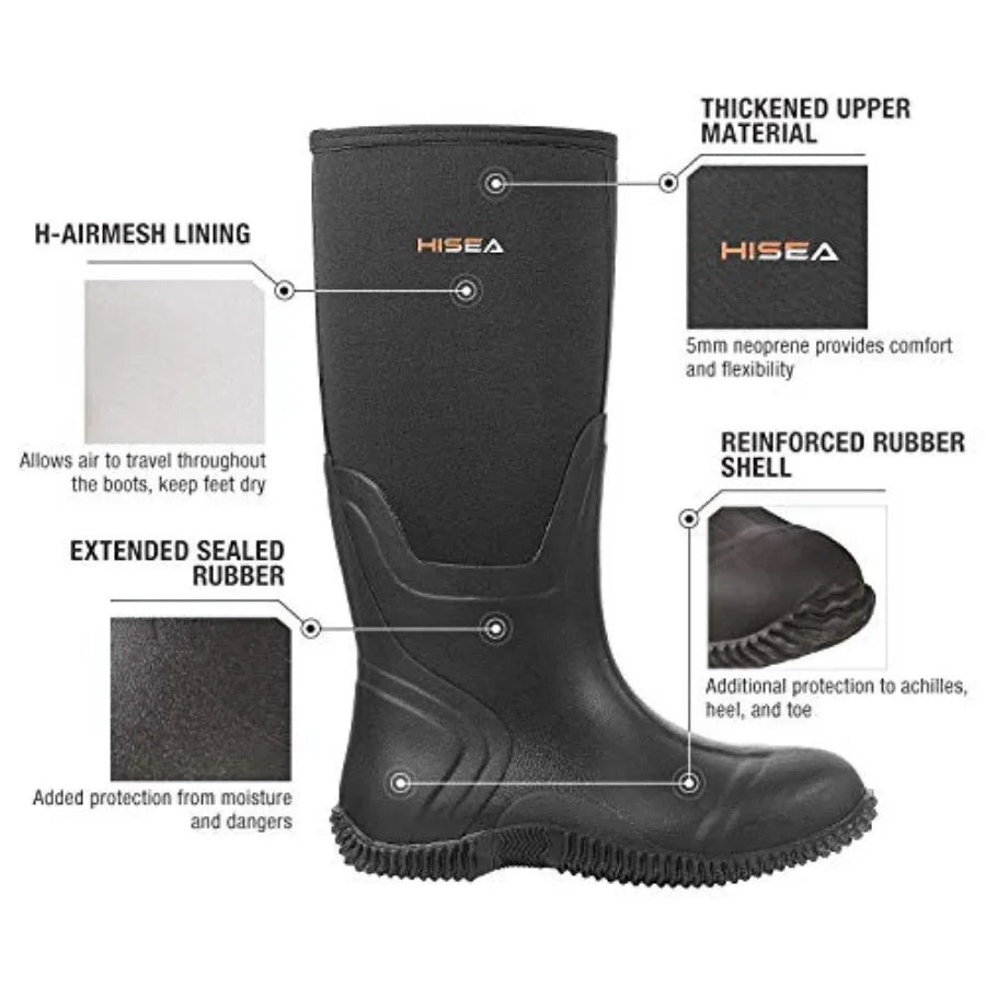 Mens Rain Boots Waterproof Insulated Neoprene Outdoor Boots