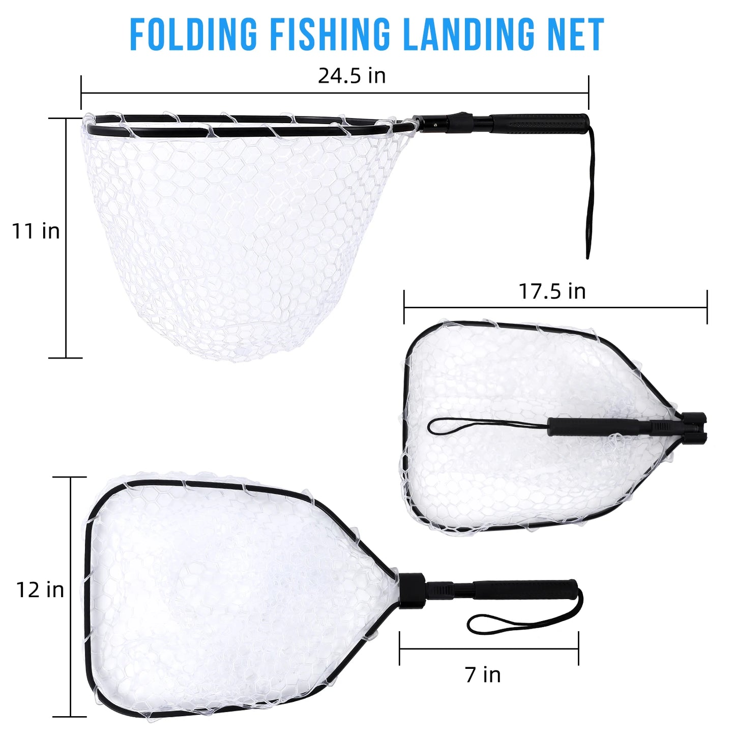HiMISS Foldable Trout Fly Fishing Net With Handle Soft Rubber