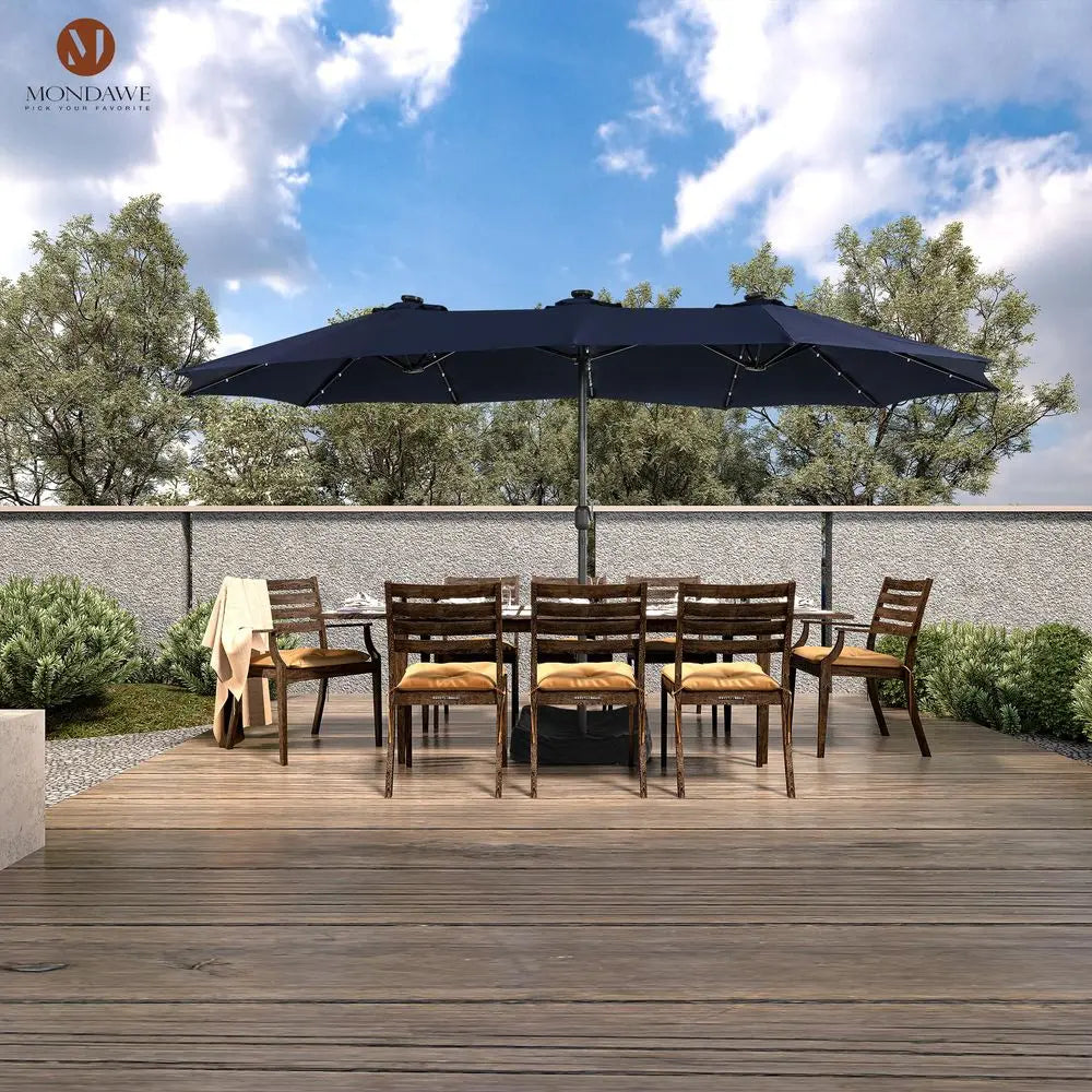 Double-Sided Patio Umbrella With Solar RGB LED Lights